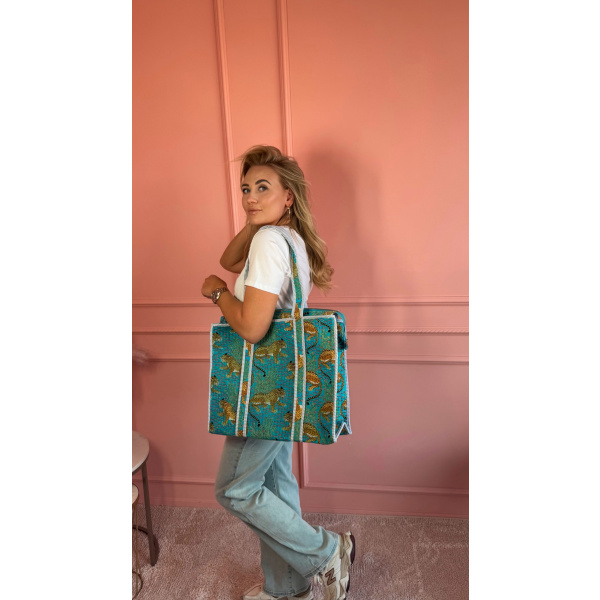 Beachbag / shopper tiger turquoise