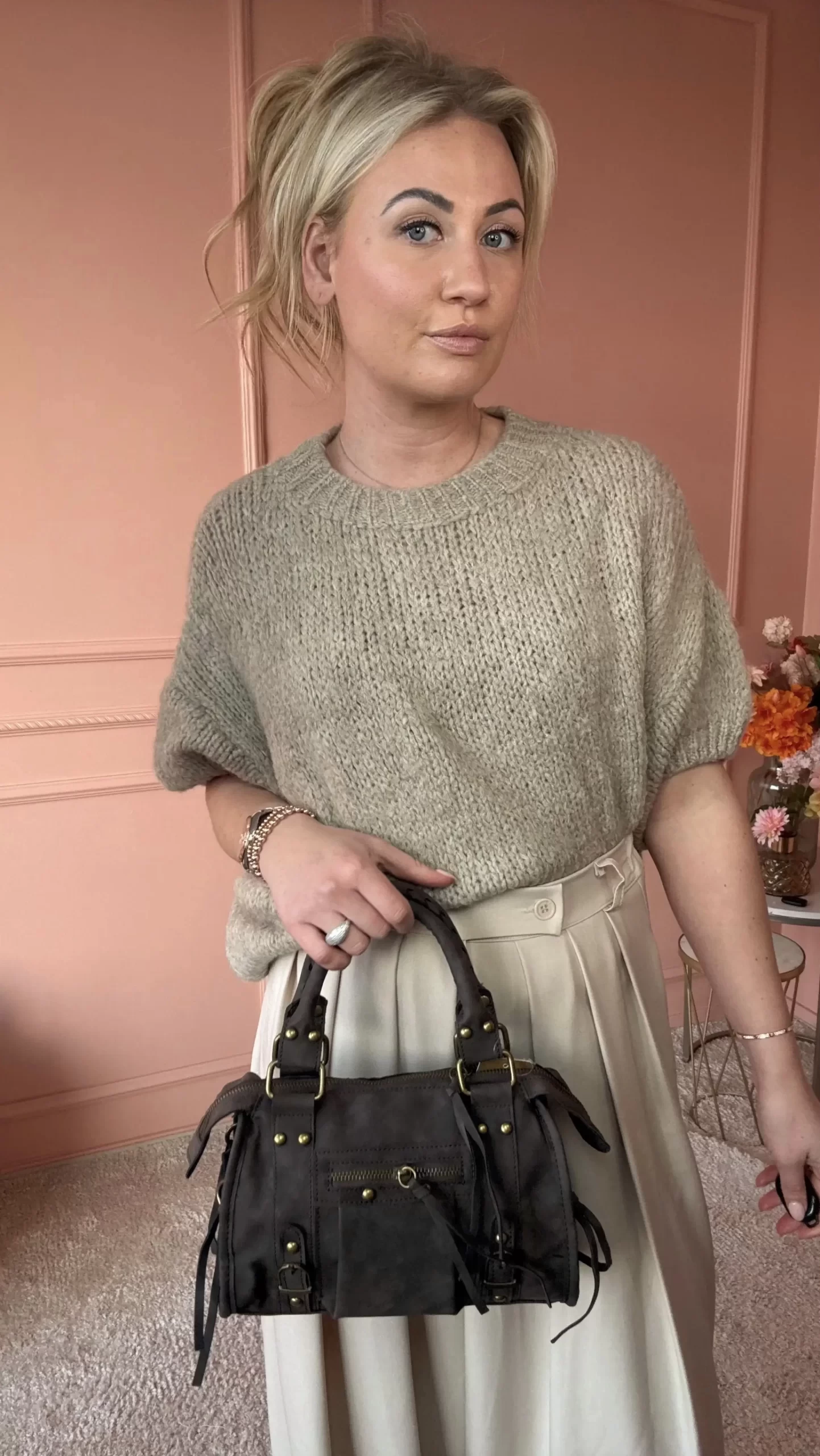 Basic knit taupe short